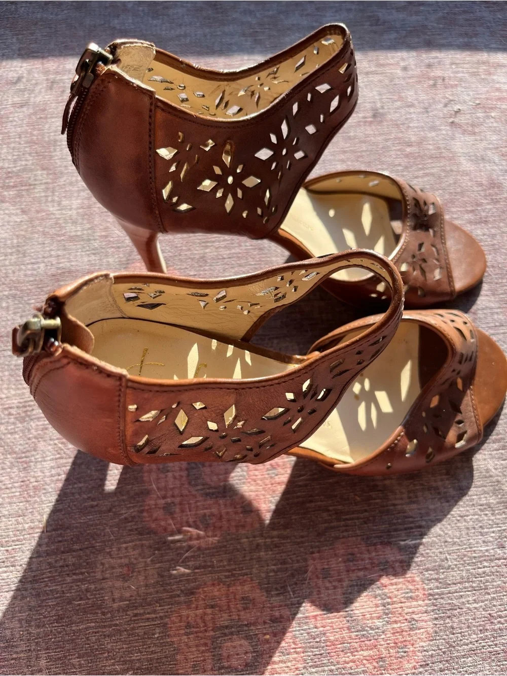 Franco Sarto Women's Brown Cutout Ankle Strap Sandals